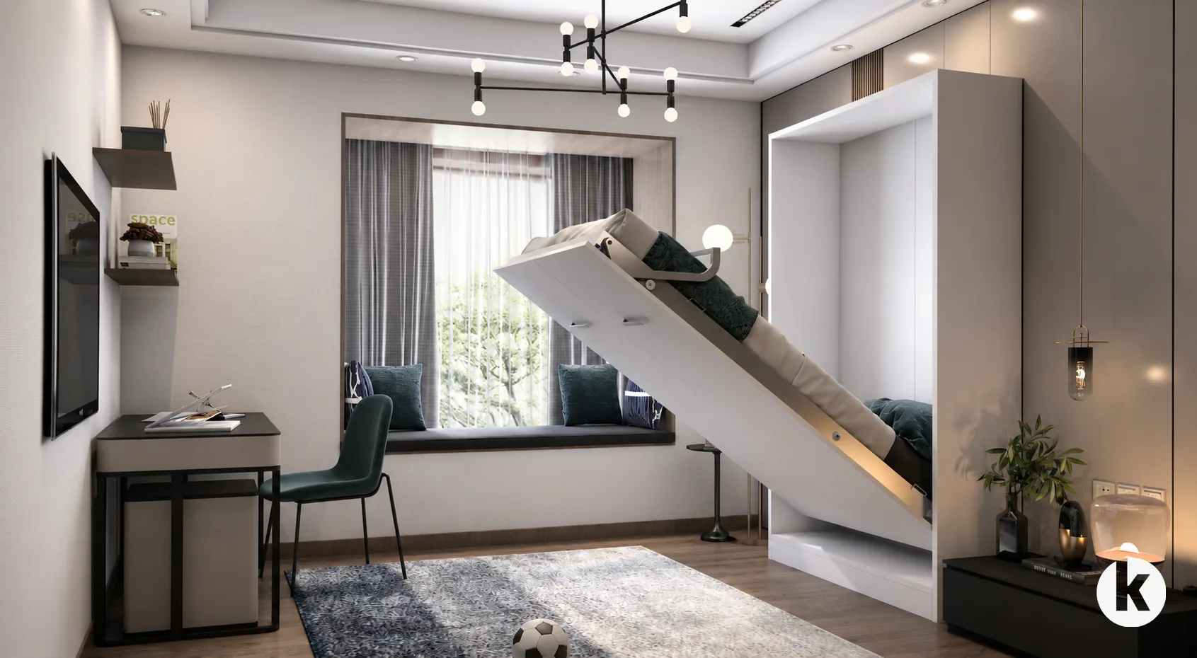 Murphy wall bed kids room study design concept in Dubai