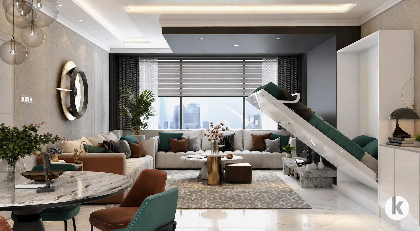 Luxury living room Murphy wall bed design concept for Dubai villa